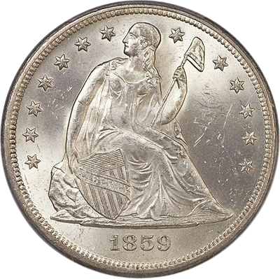1859 Silver dollar showing an image of Seated Liberty. (Heritage Auctions)